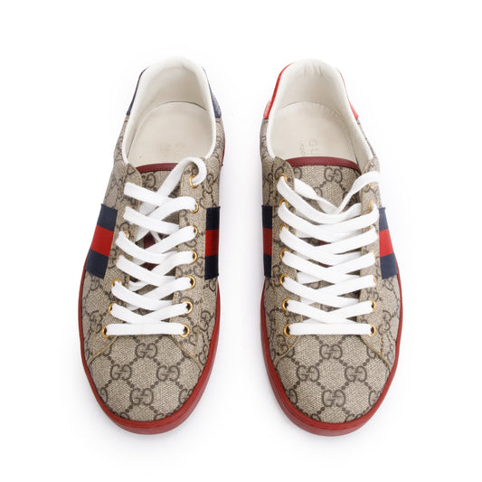 Gucci GG Supreme Red Python Trim Web Ace Sneakers, Size 8.5