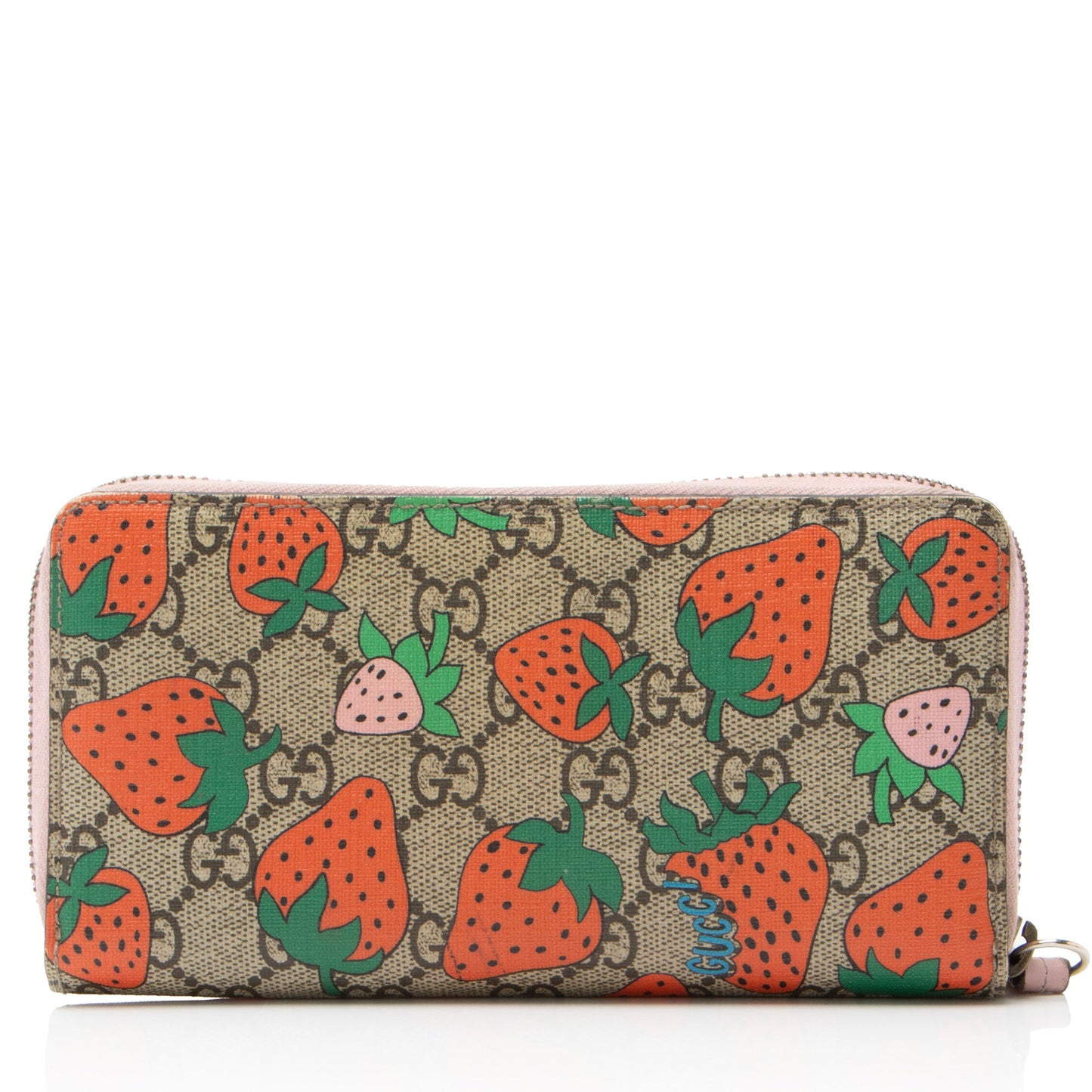 Gucci GG Supreme Strawberry Zip Around Wallet