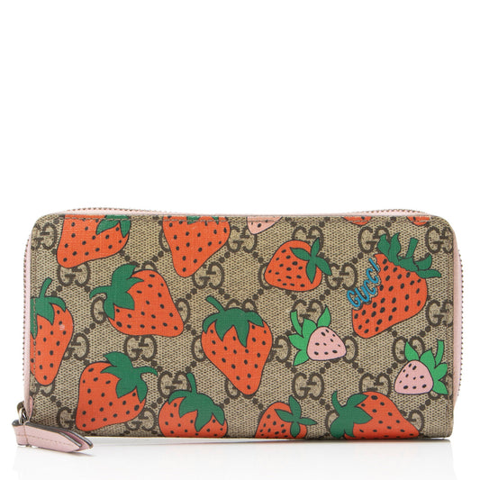 Gucci GG Supreme Strawberry Zip Around Wallet