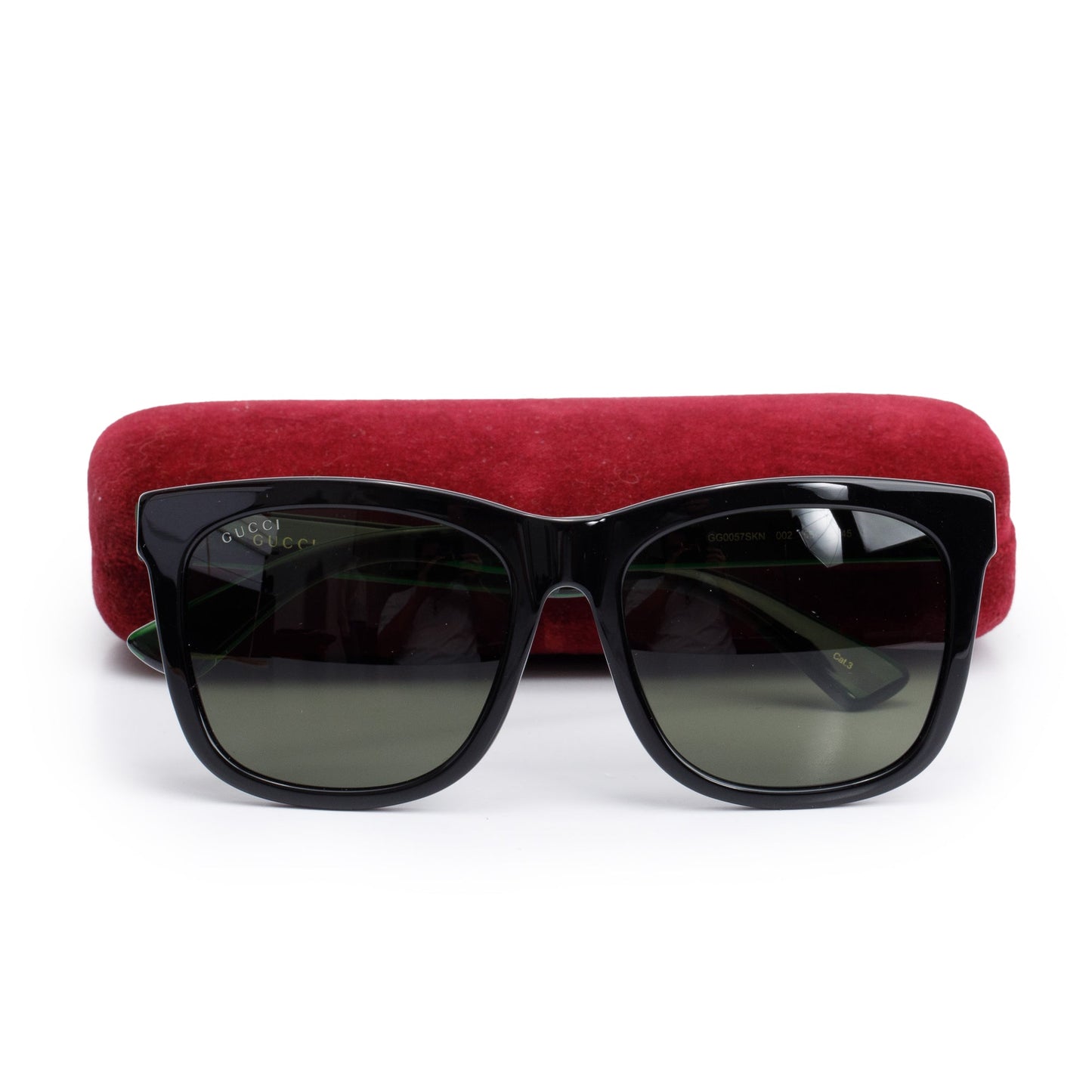 Gucci GG0057SKN Black Green, Red Web Acetate Square Sunglasses