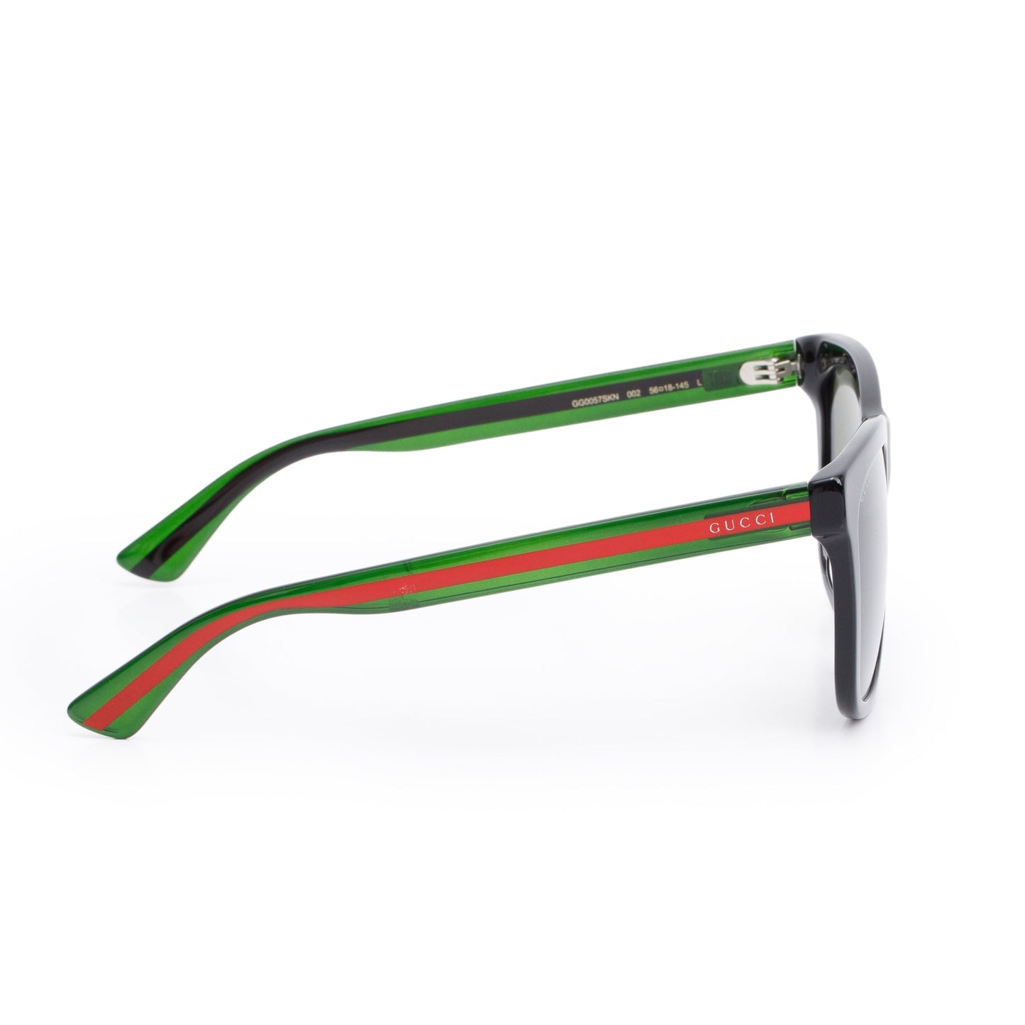 Gucci GG0057SKN Black Green, Red Web Acetate Square Sunglasses