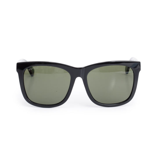 Gucci GG0057SKN Black Green, Red Web Acetate Square Sunglasses