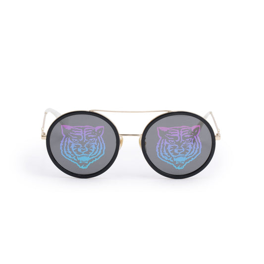 Gucci GG0061S Black Acetate Interlocking G Tiger Print Round Sunglasses