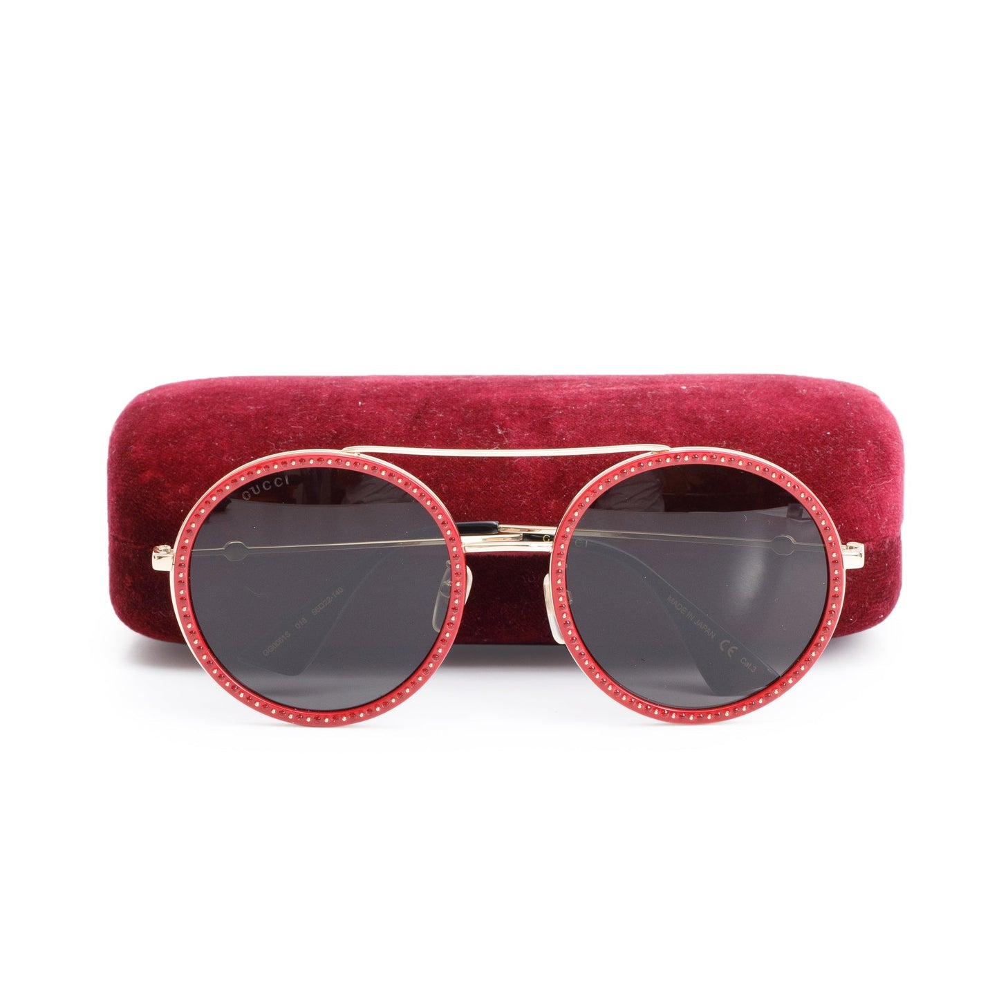 Gucci GG0061S Red Metal Round Frame Glitter Sunglasses