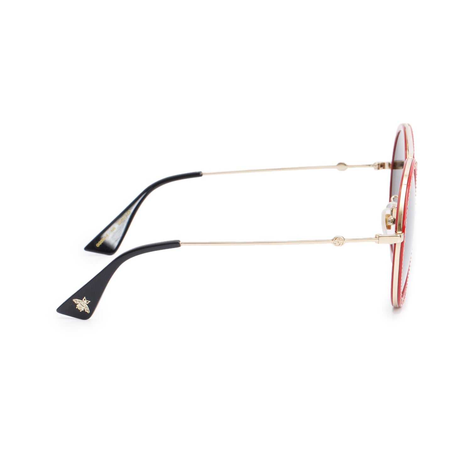Gucci GG0061S Red Metal Round Frame Glitter Sunglasses
