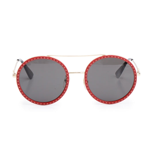 Gucci GG0061S Red Metal Round Frame Glitter Sunglasses