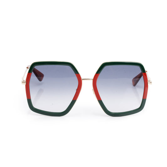 Gucci GG0106S Green, Red Web Acetate Interlocking G Oversized Sunglasses