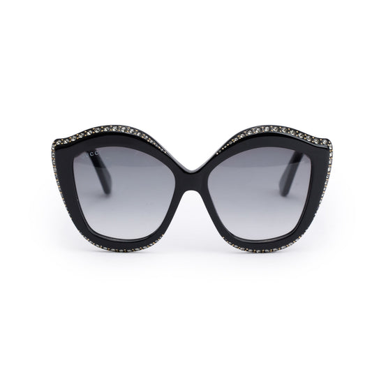 Gucci GG0118S Black Acetate Crystal Oversized Cat-Eye Sunglasses