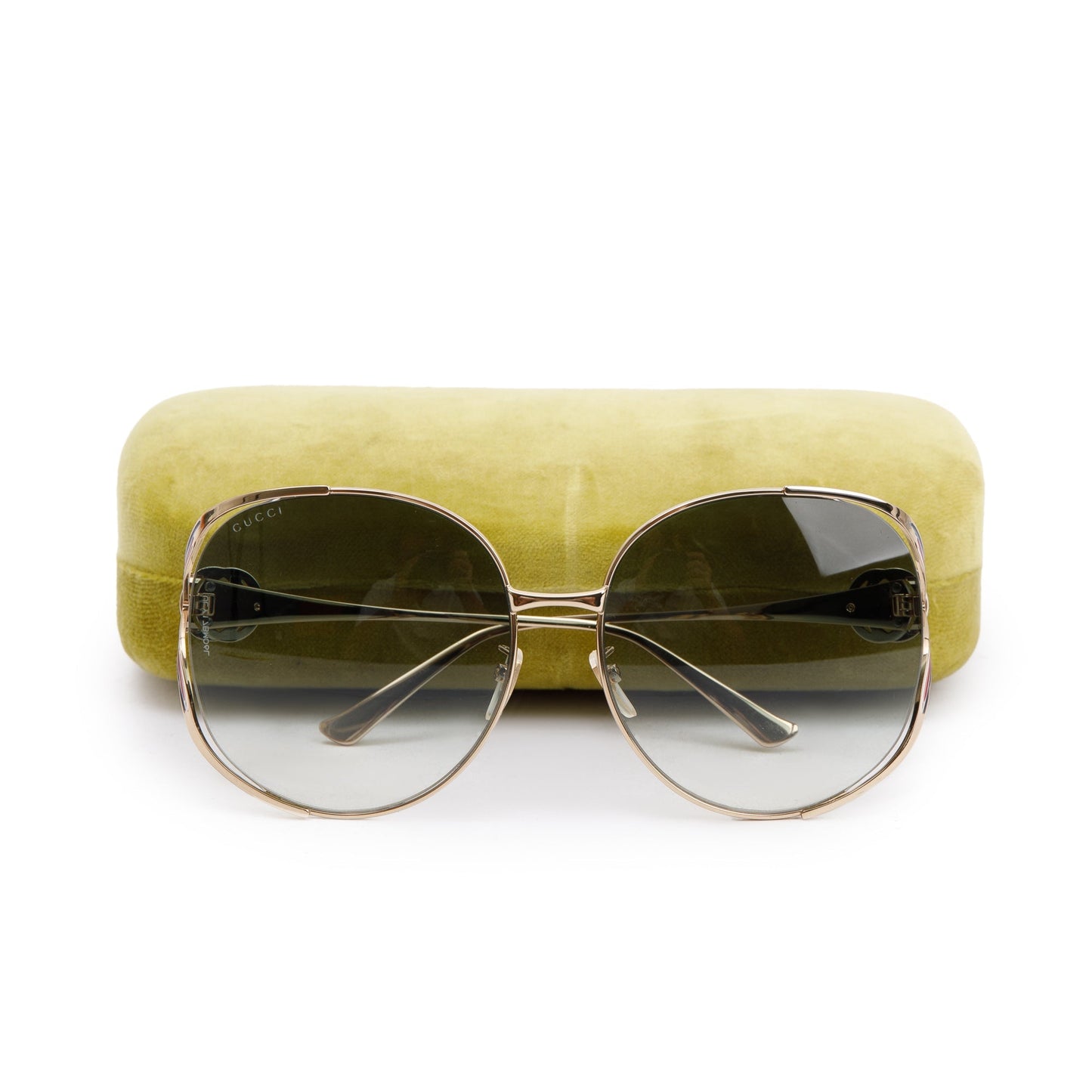 Gucci GG0225S Gold Tone Metal Interlocking GG Web Oversize Sunglasses