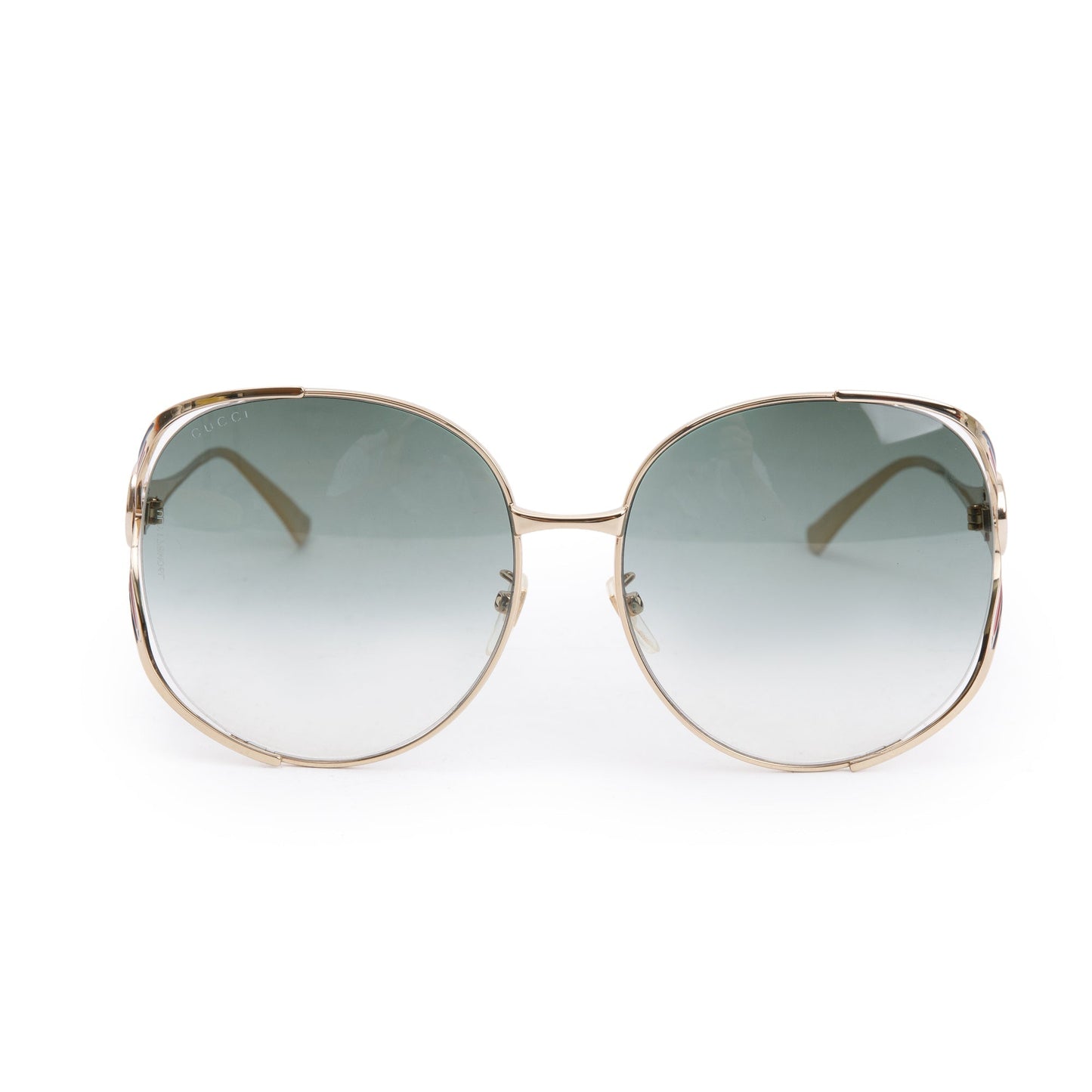 Gucci GG0225S Gold Tone Metal Interlocking GG Web Oversize Sunglasses