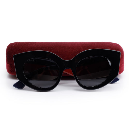Gucci GG0275S Black & Web Acetate Interlocking G Cat-Eye Sunglasses