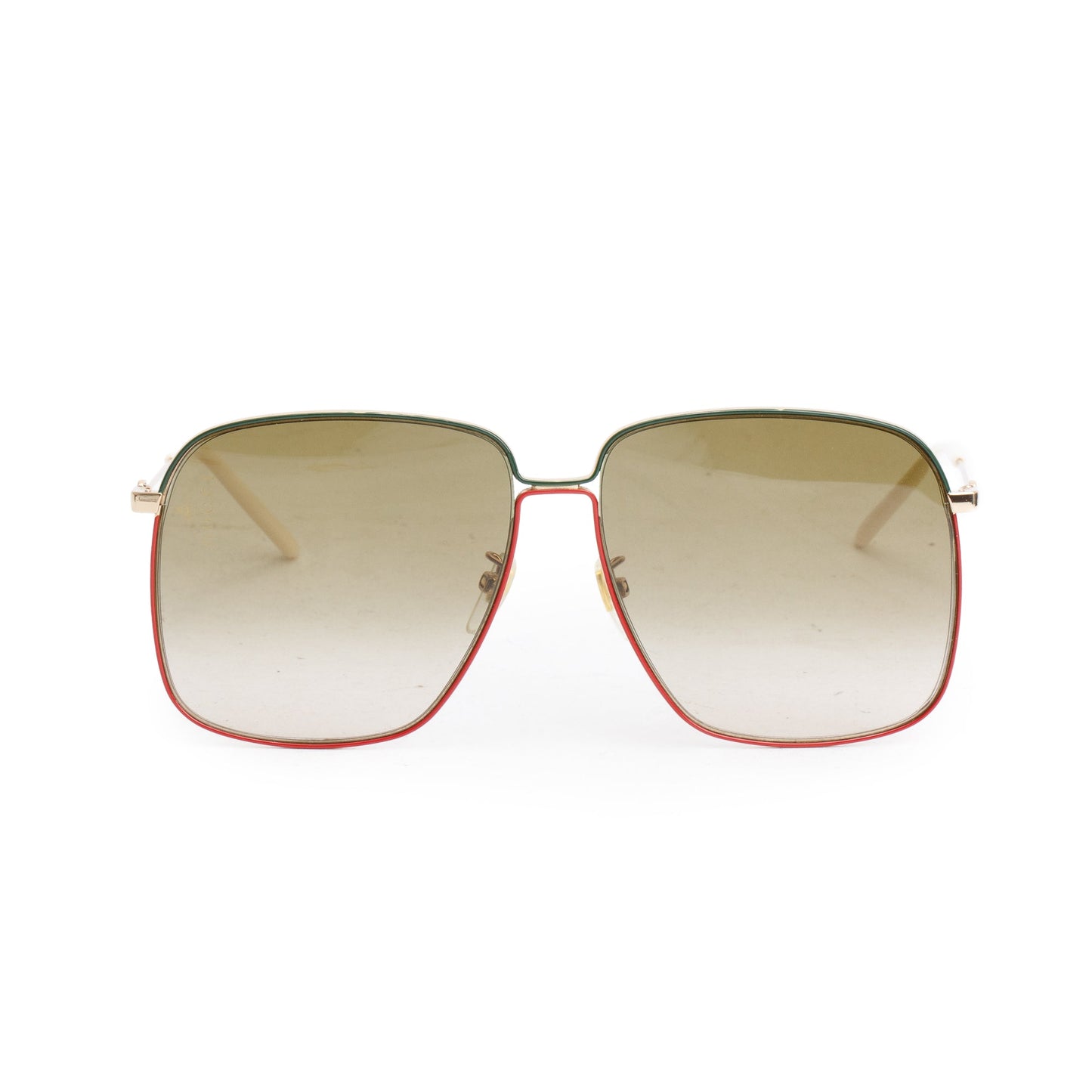 Gucci GG0394S Gold Tone Web White Acetate Oversize Square Sunglasses