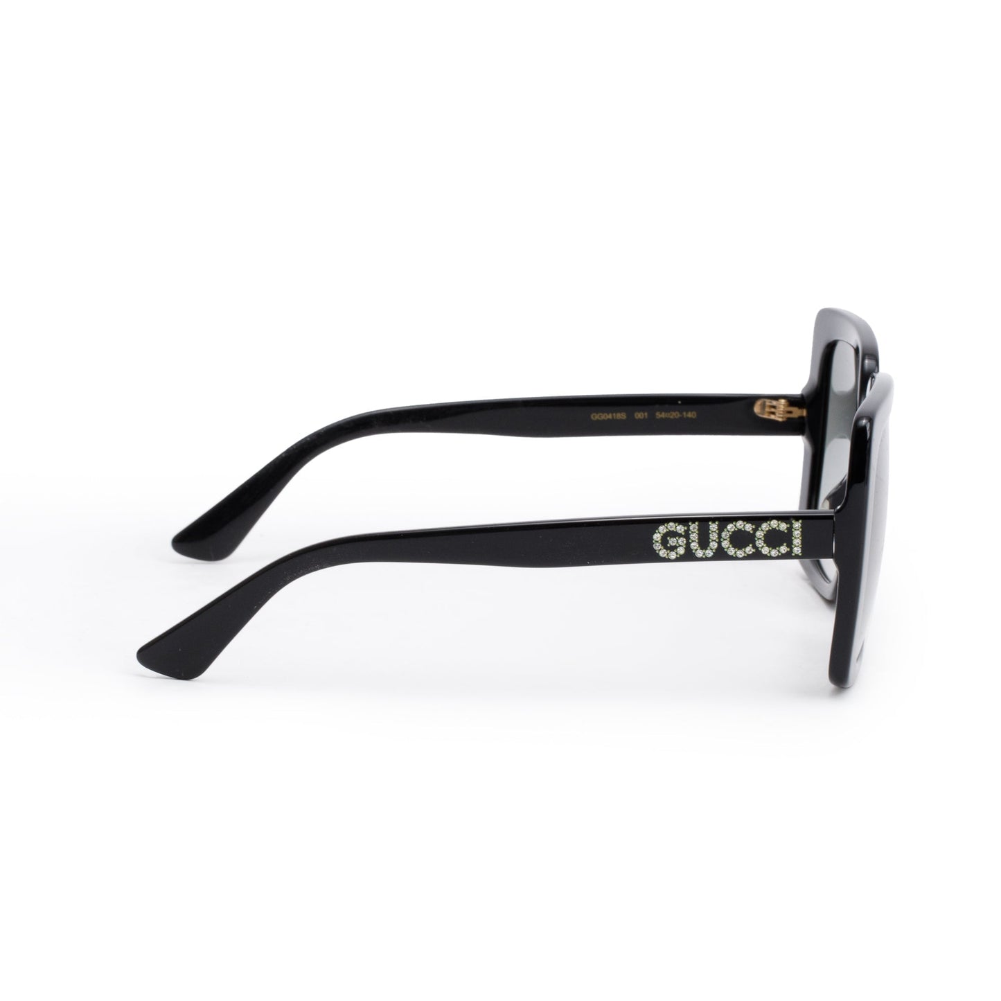 Gucci GG0418S Black Acetate Crystal Logo Oversized Square Sunglasses