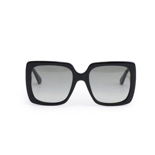 Gucci GG0418S Black Acetate Crystal Logo Oversized Square Sunglasses