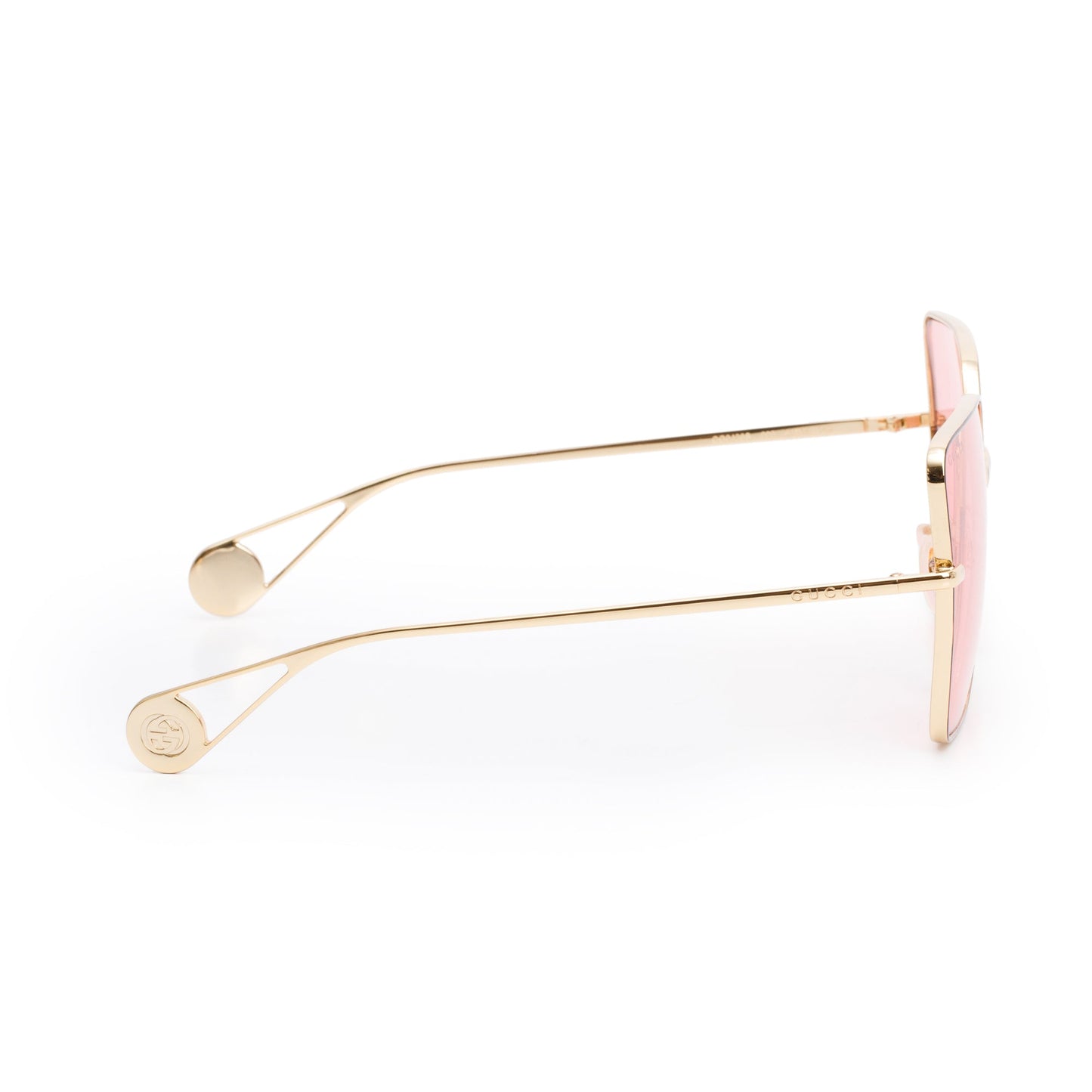 Gucci GG0436S Gold-Tone Metal Square Frame Pink Lenses Sunglasses