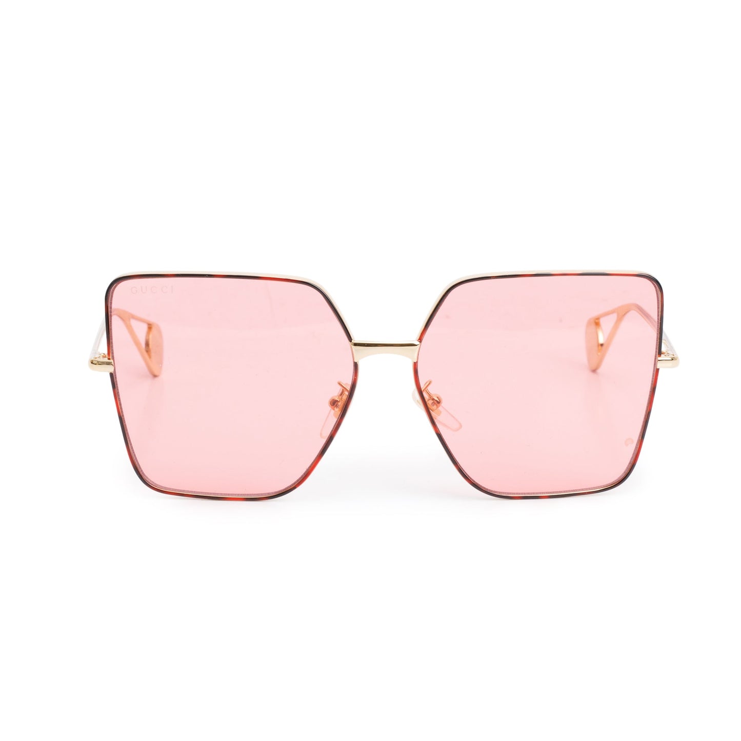 Gucci GG0436S Gold-Tone Metal Square Frame Pink Lenses Sunglasses
