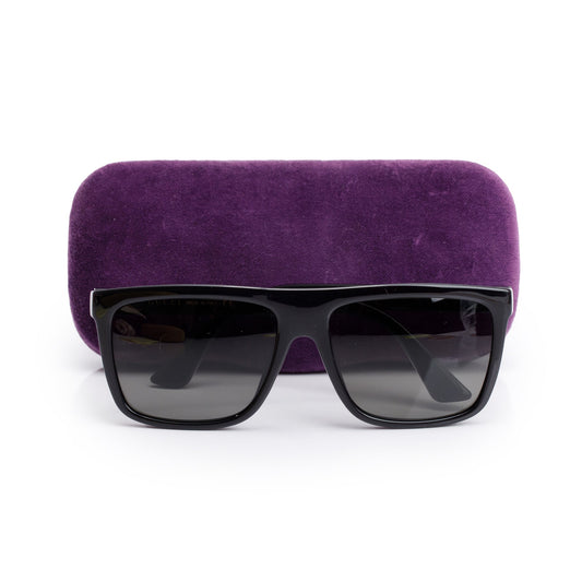Gucci GG0748S Black Acetate Web Accent Square Sunglasses