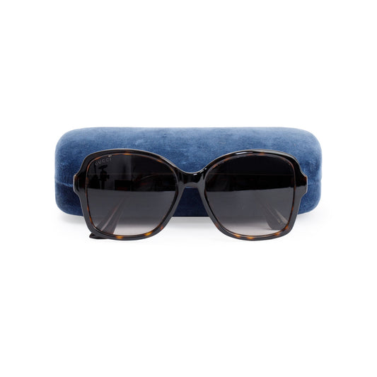 Gucci GG0765SA Havana Acetate Double G Logo Square Sunglasses