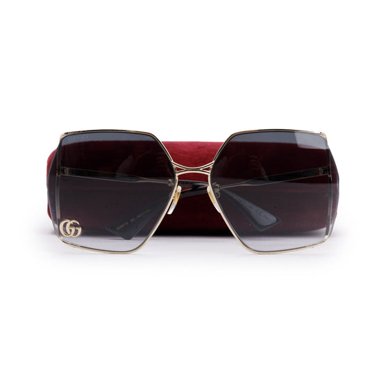 Gucci GG0817S Gold Metal Square Frame Sunglasses