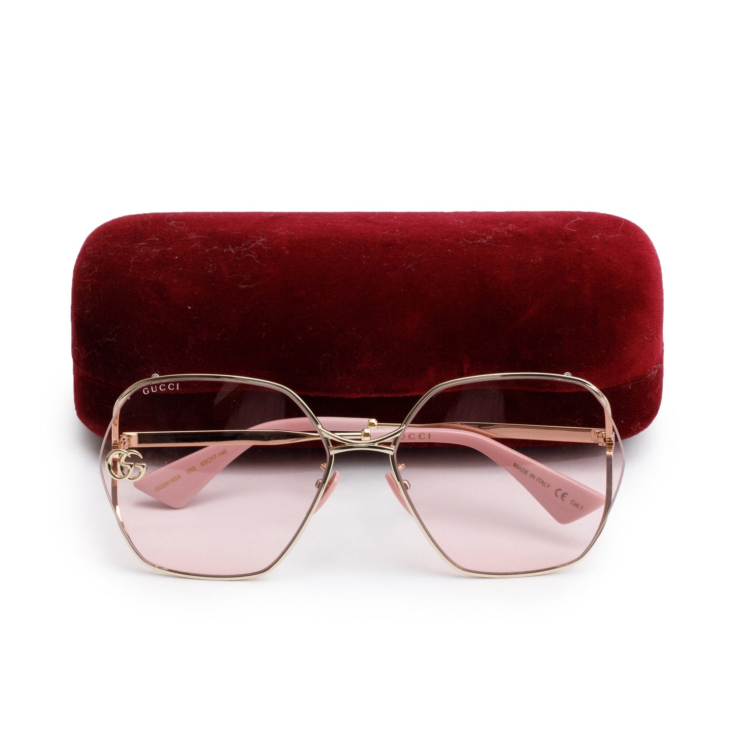 Gucci GG0818SA Pink Acetate Gold Tone GG Logo Geometric Sunglasses