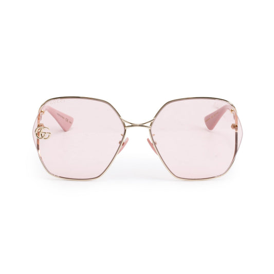 Gucci GG0818SA Pink Acetate Gold Tone GG Logo Geometric Sunglasses