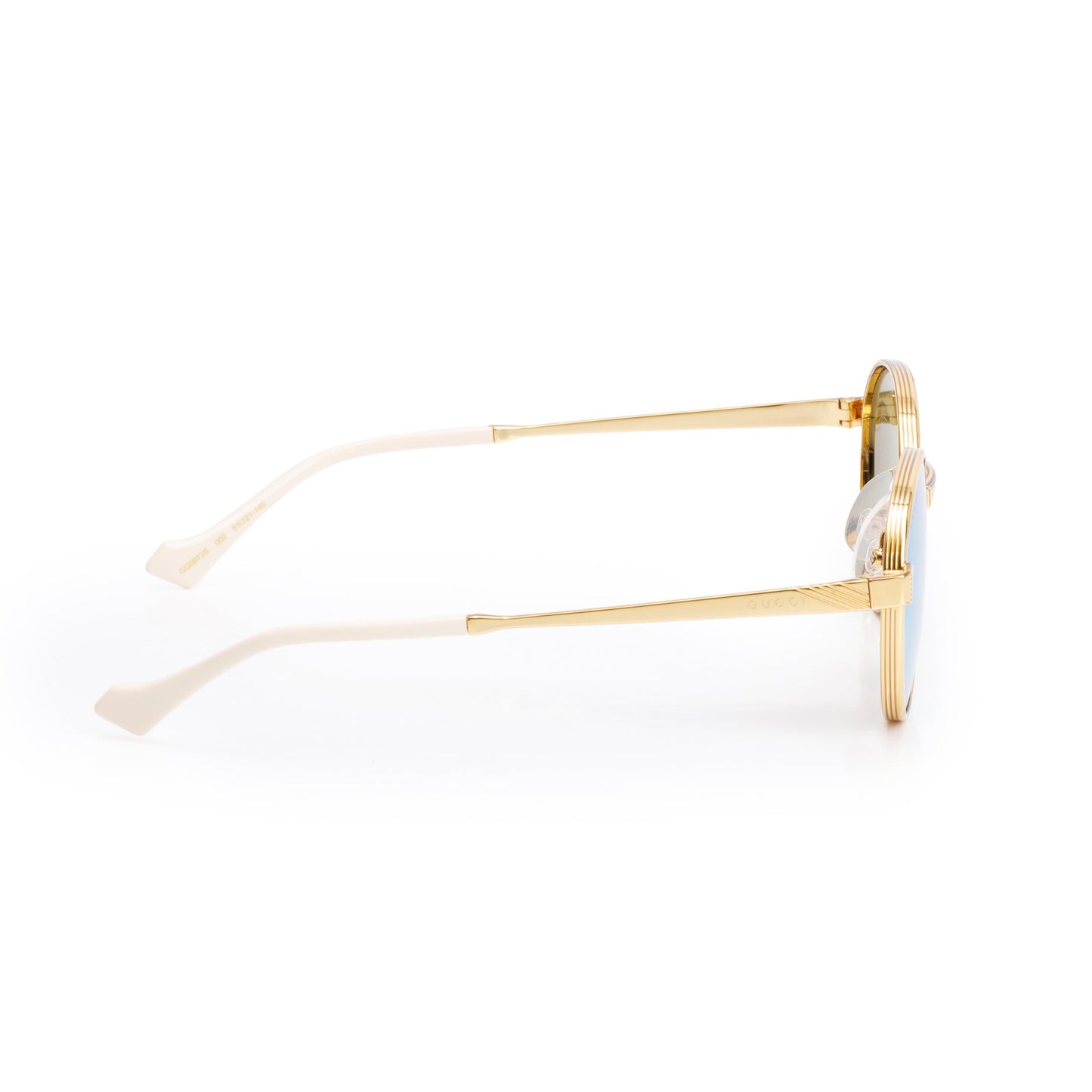 Gucci GG0872S Gold Tone Metal White Acetate Green Round Sunglasses