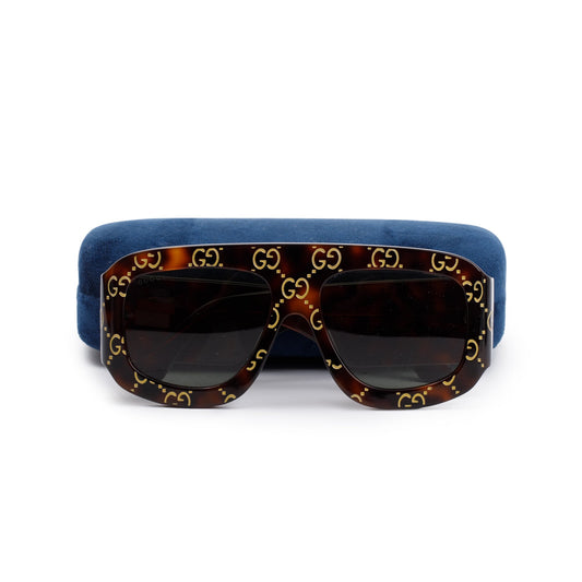 Gucci GG0980S Brown GG Engraved Acetate Oversize Sunglasses