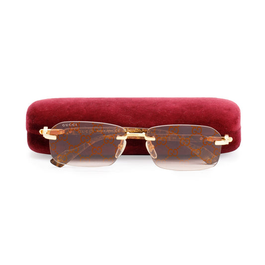 Gucci GG1221S Gold-Tone Red Frame Rectangular Sunglasses