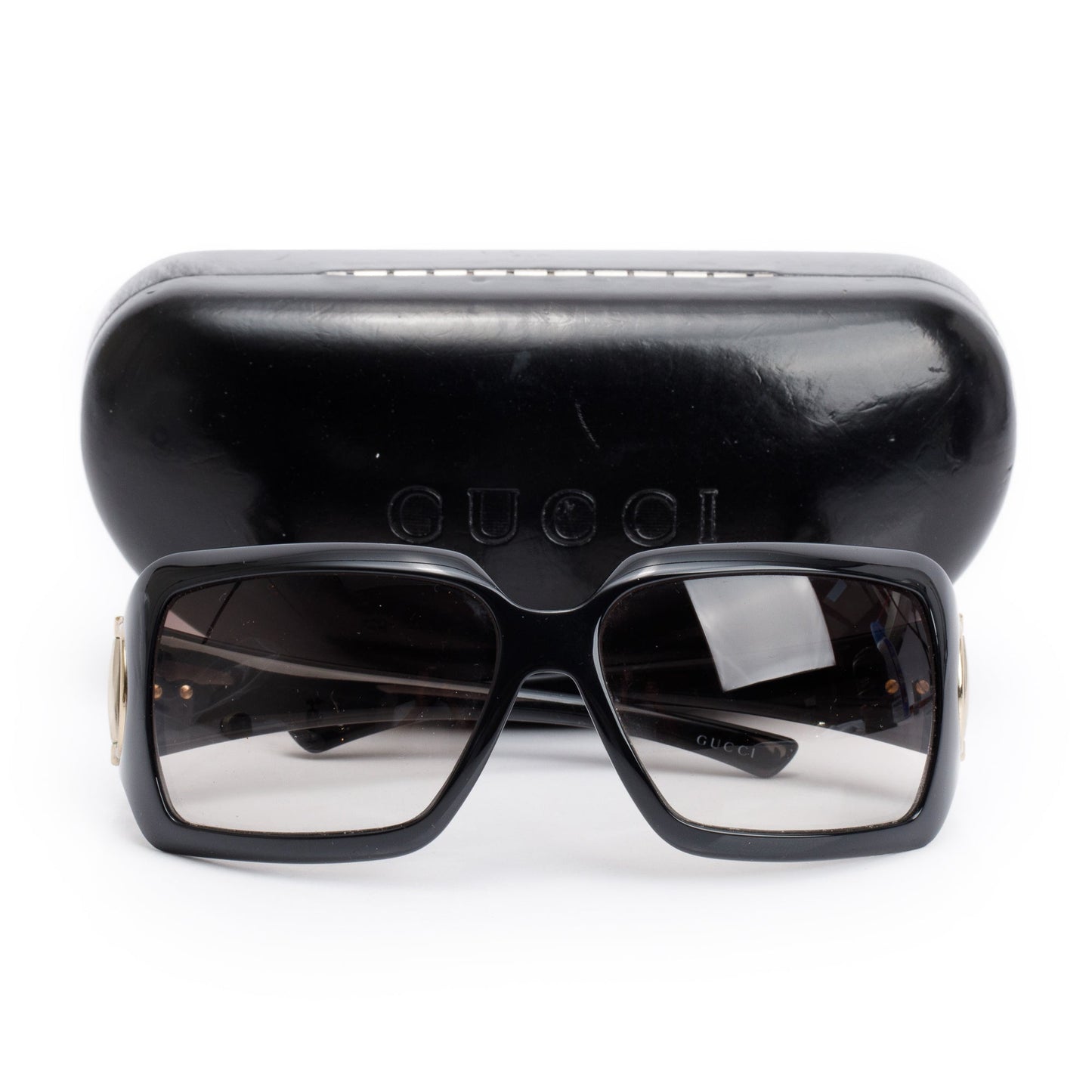 Gucci GG2562/S Black Acetate Horsebit Accent Square Sunglasses