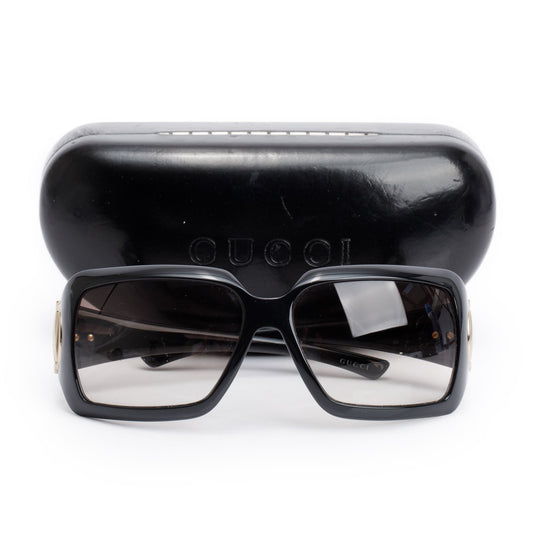 Gucci GG2562/S Black Acetate Horsebit Accent Square Sunglasses
