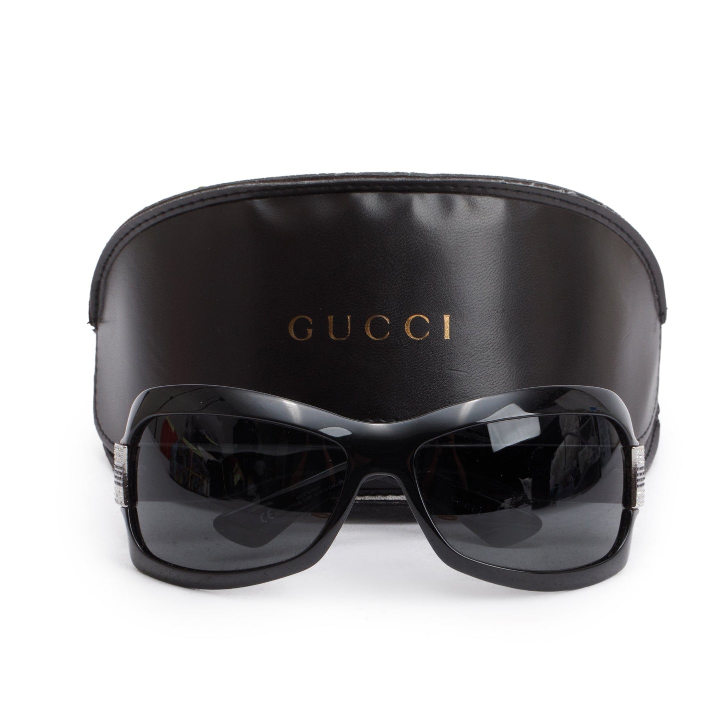 Gucci GG2901/Strass Web Black Acetate Shield Sunglasses