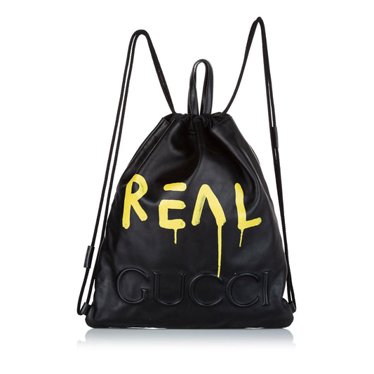 Gucci Gucci Ghost Drawstring Leather Backpack (SHG-32464)