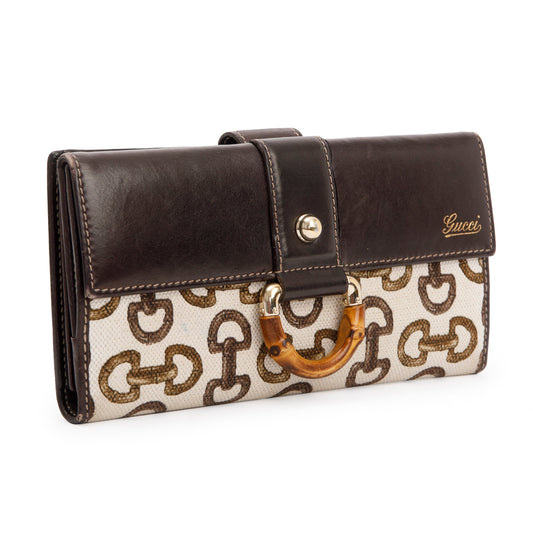 Gucci Horsebit Canvas Bamboo D Ring Continental Wallet