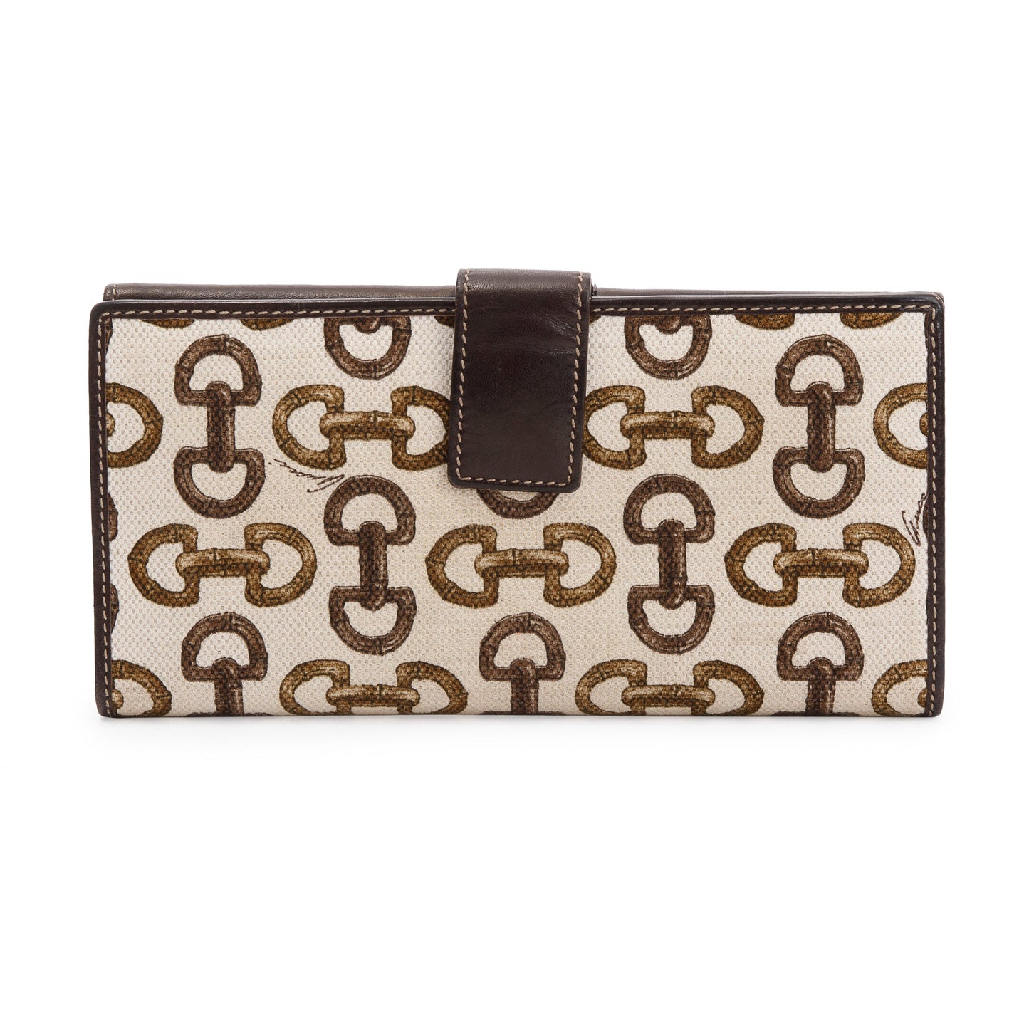 Gucci Horsebit Canvas Bamboo D Ring Continental Wallet