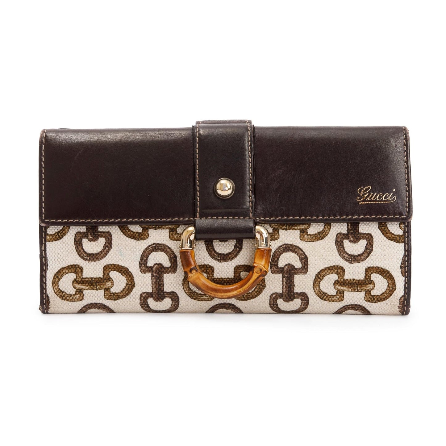 Gucci Horsebit Canvas Bamboo D Ring Continental Wallet