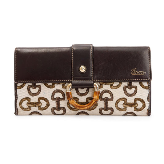 Gucci Horsebit Canvas Bamboo D Ring Continental Wallet