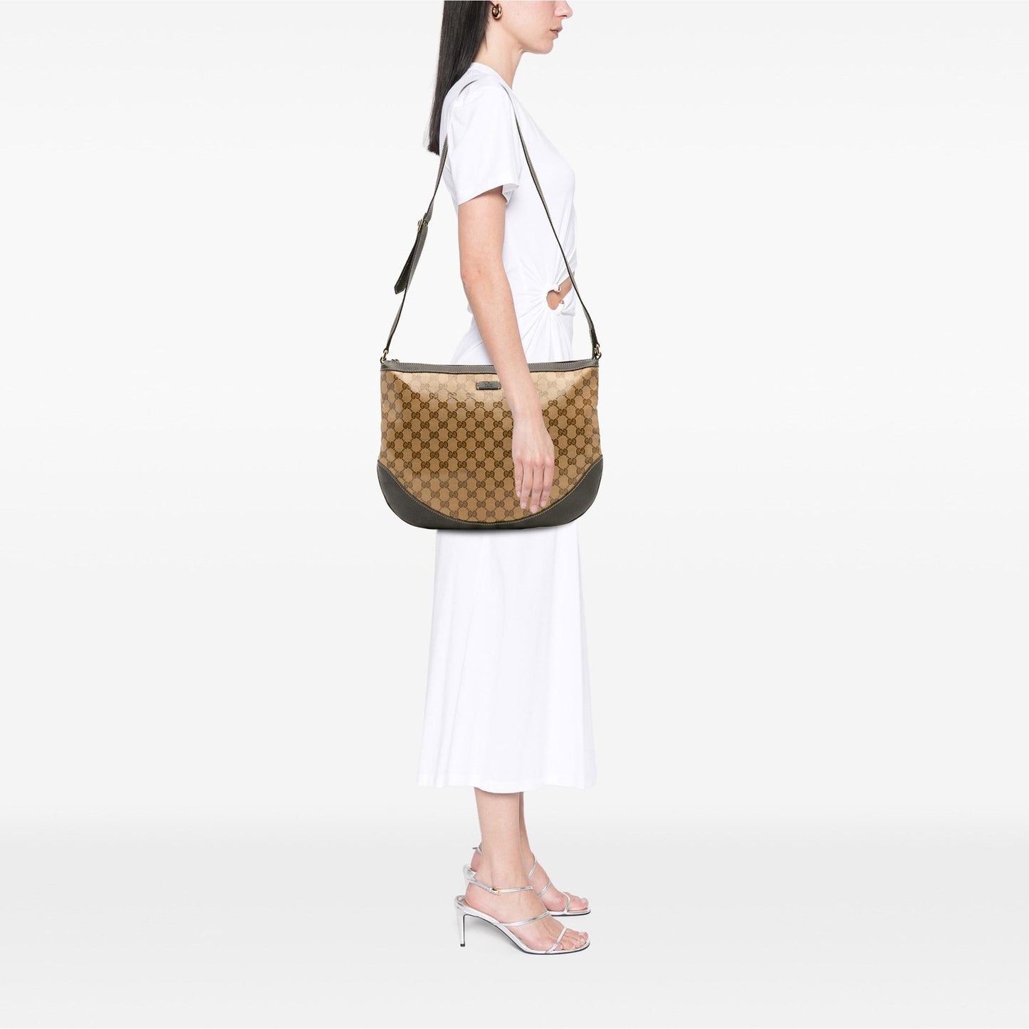 Gucci Large GG Crystal Half Moon Crossbody