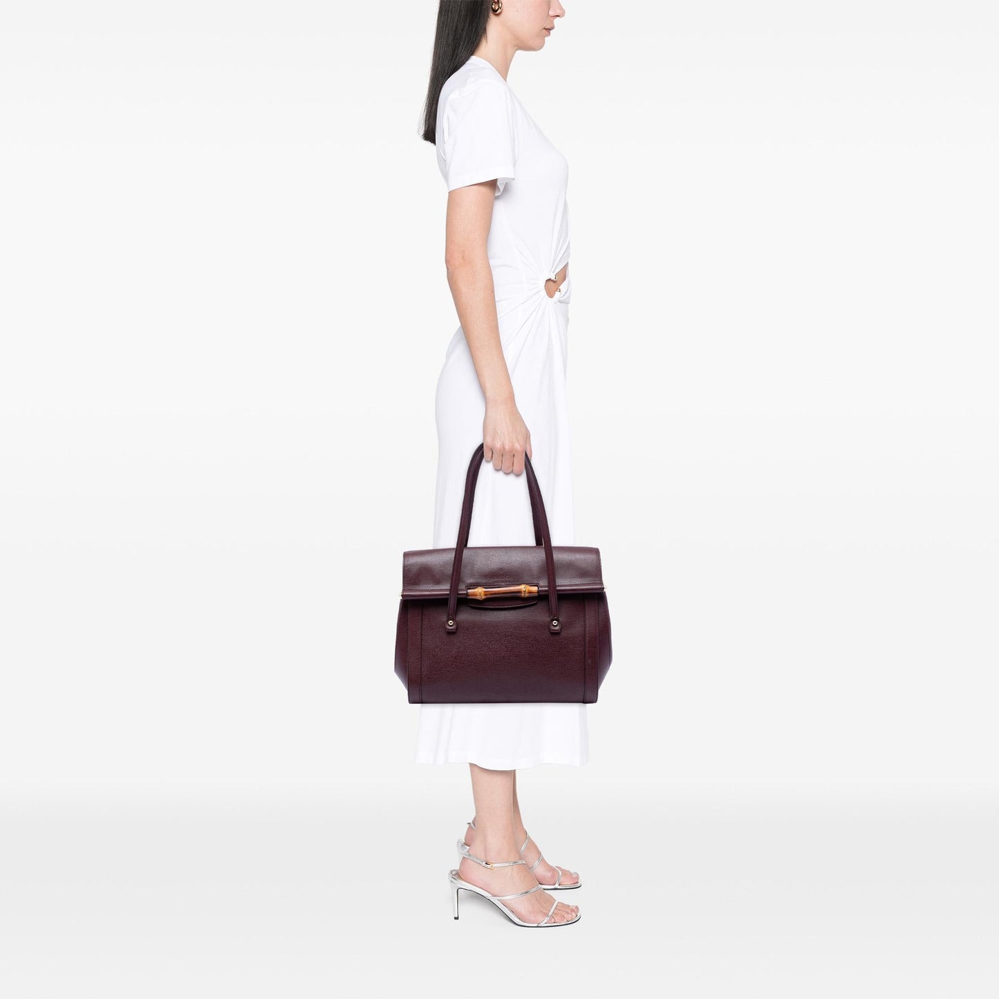 Gucci Large Leather Bamboo Bullet Tote