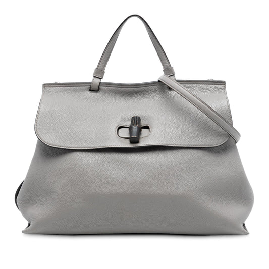 Gucci Large Leather Bamboo Daily Satchel