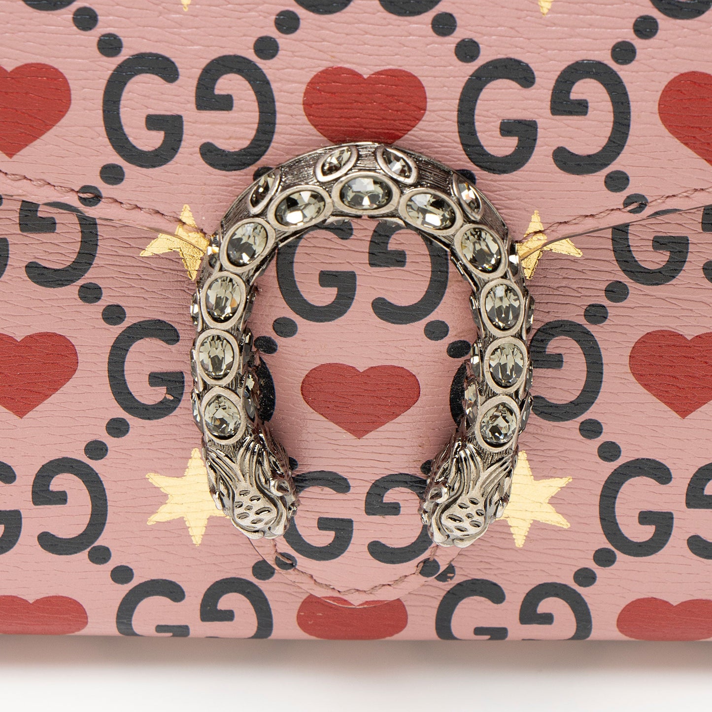 Gucci Leather Crystal Valentines Dionysus Chain Wallet