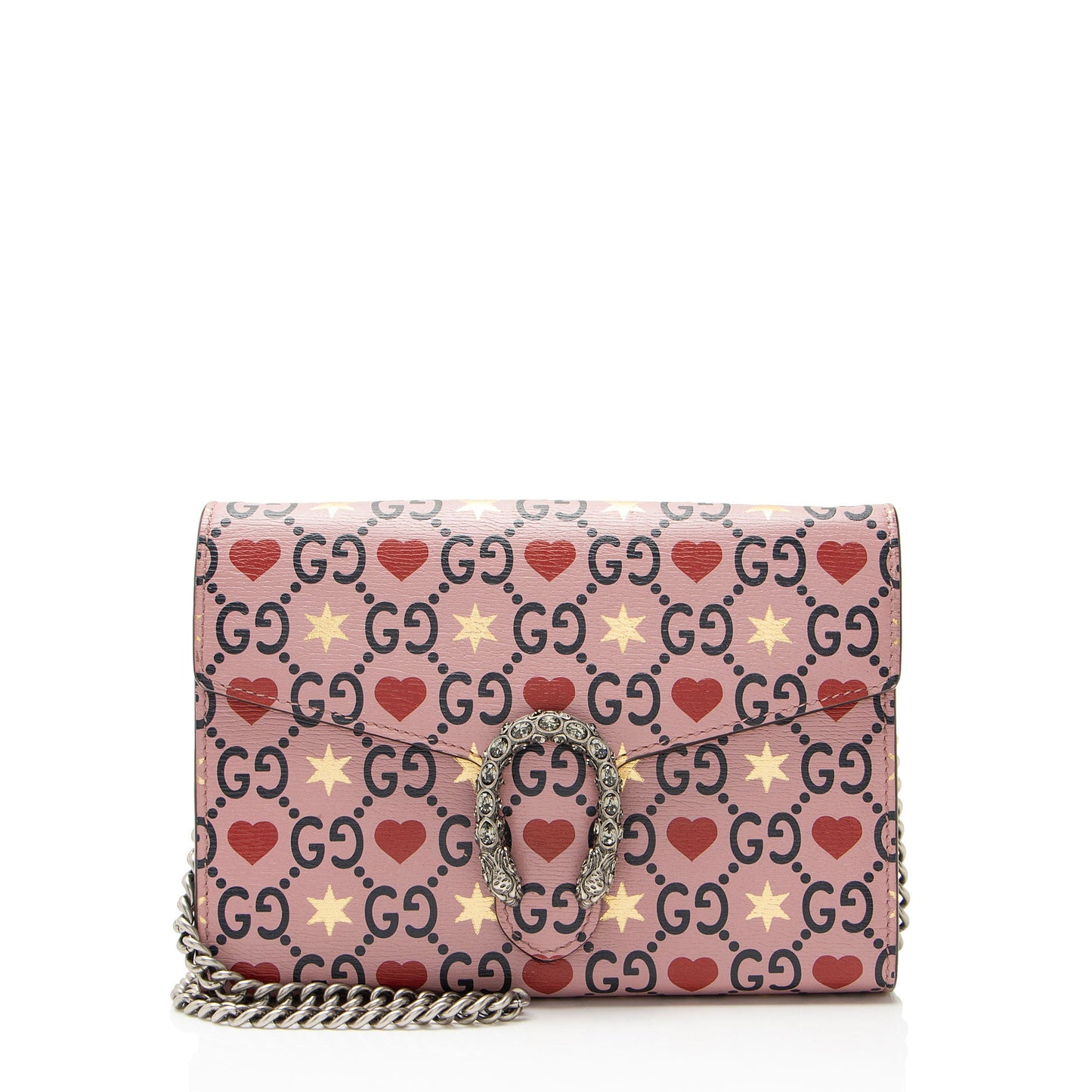 Gucci Leather Crystal Valentines Dionysus Chain Wallet