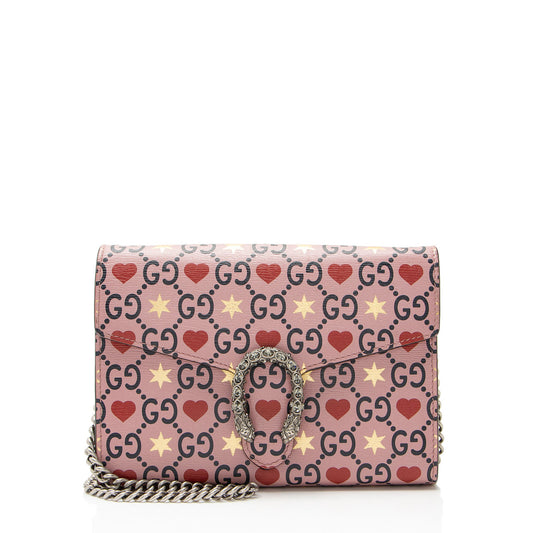 Gucci Leather Crystal Valentines Dionysus Chain Wallet