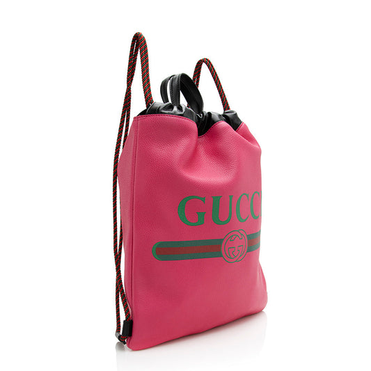 Gucci Leather Logo Drawstring Backpack (SHF-21880)