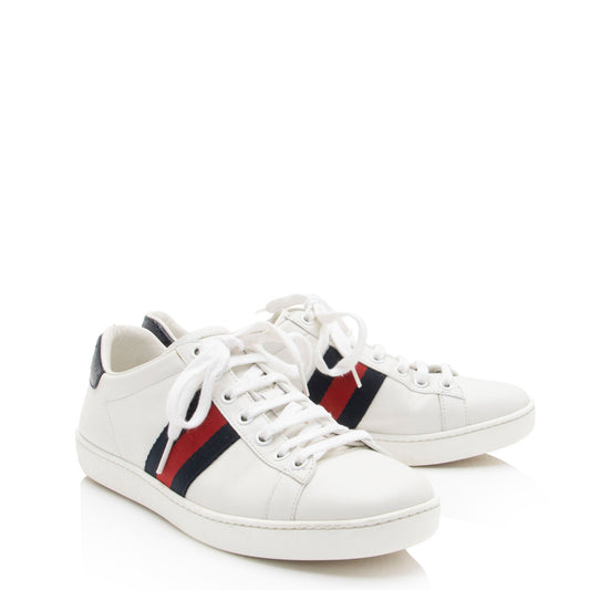 Gucci Leather Web GG Ace Sneakers - Size 7 / 37 (SHF-zV8Qr3)