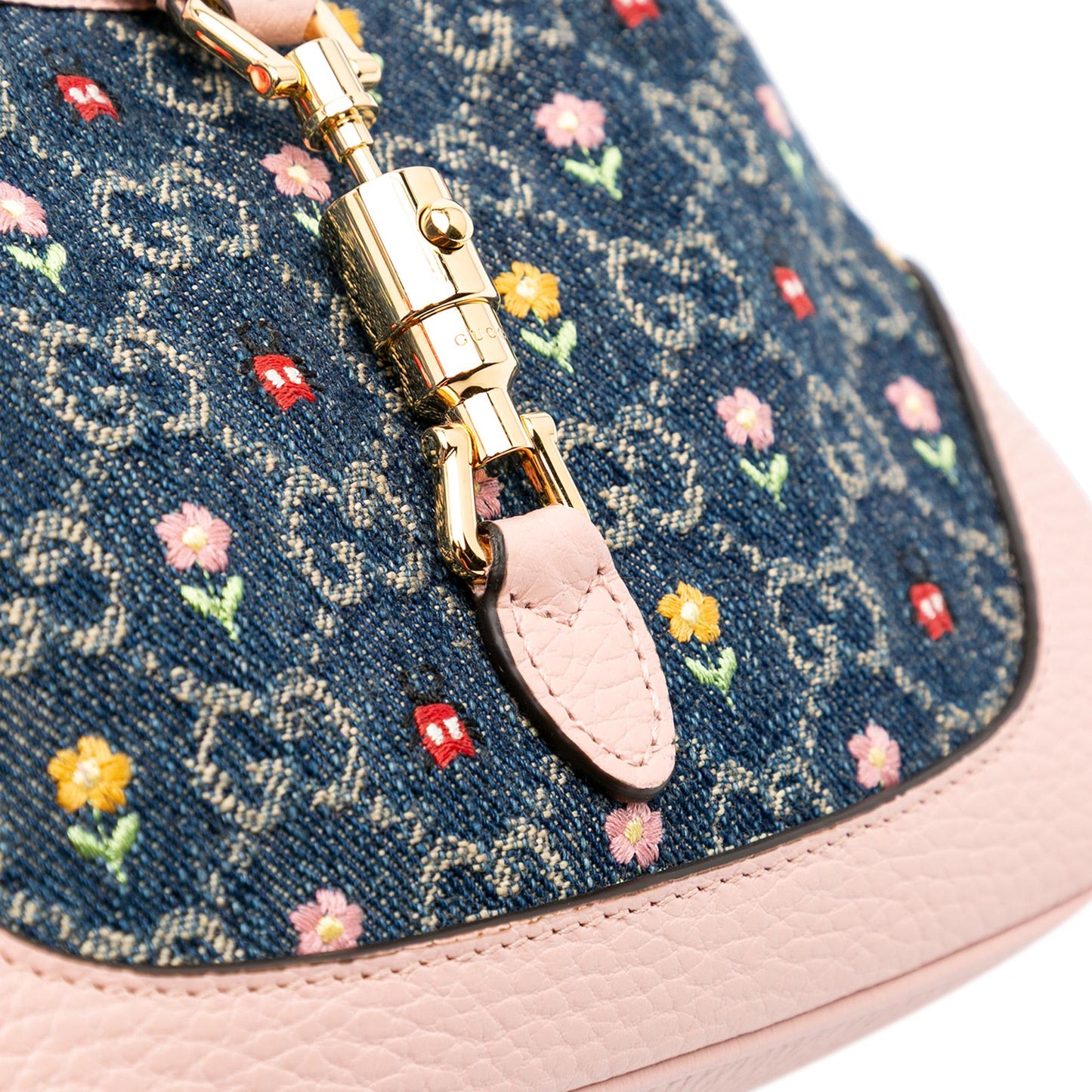 Gucci Limited Edition Mini GG Denim Embroidered Floral Jackie 1961 Crossbody