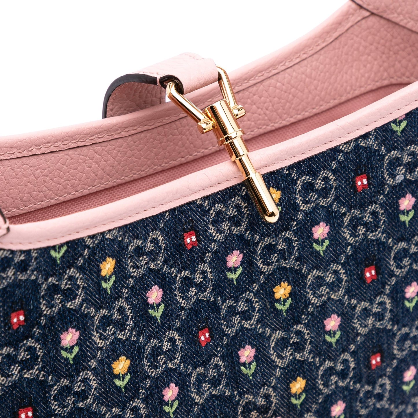 Gucci Limited Edition Small GG Embroidered Denim Floral Jackie 1961 Crossbody