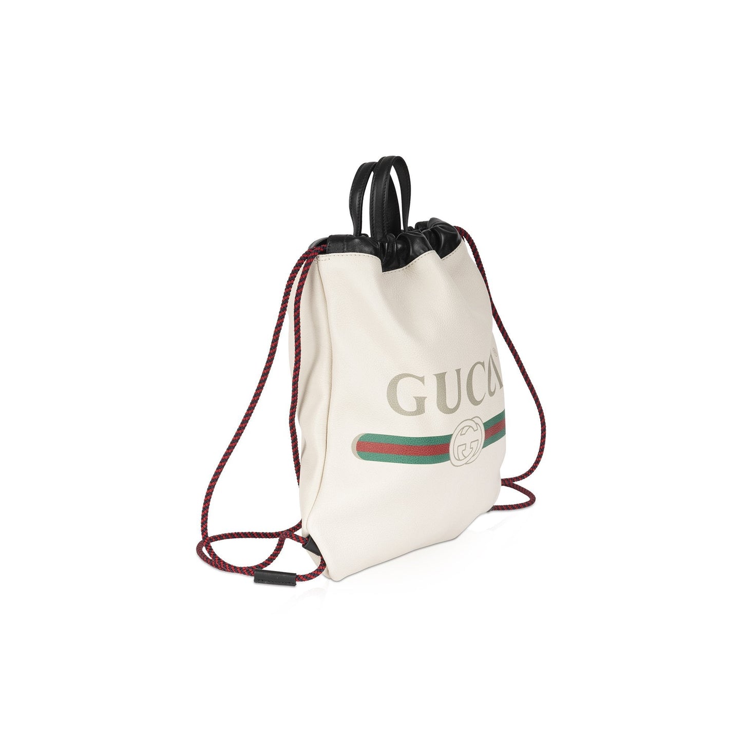 Gucci Logo Print Leather Drawstring Backpack
