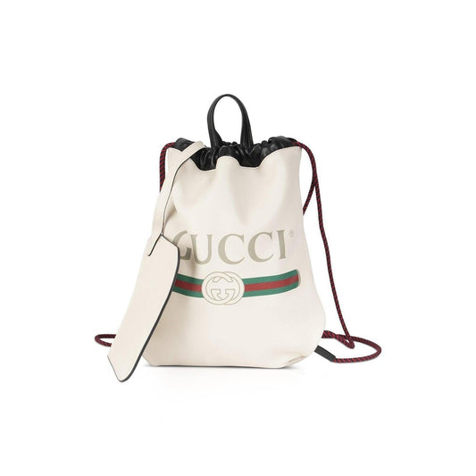 Gucci Logo Print Leather Drawstring Backpack