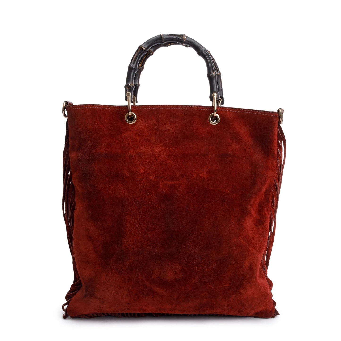 Gucci Maroon Suede Bamboo Fringe Shopper Tote