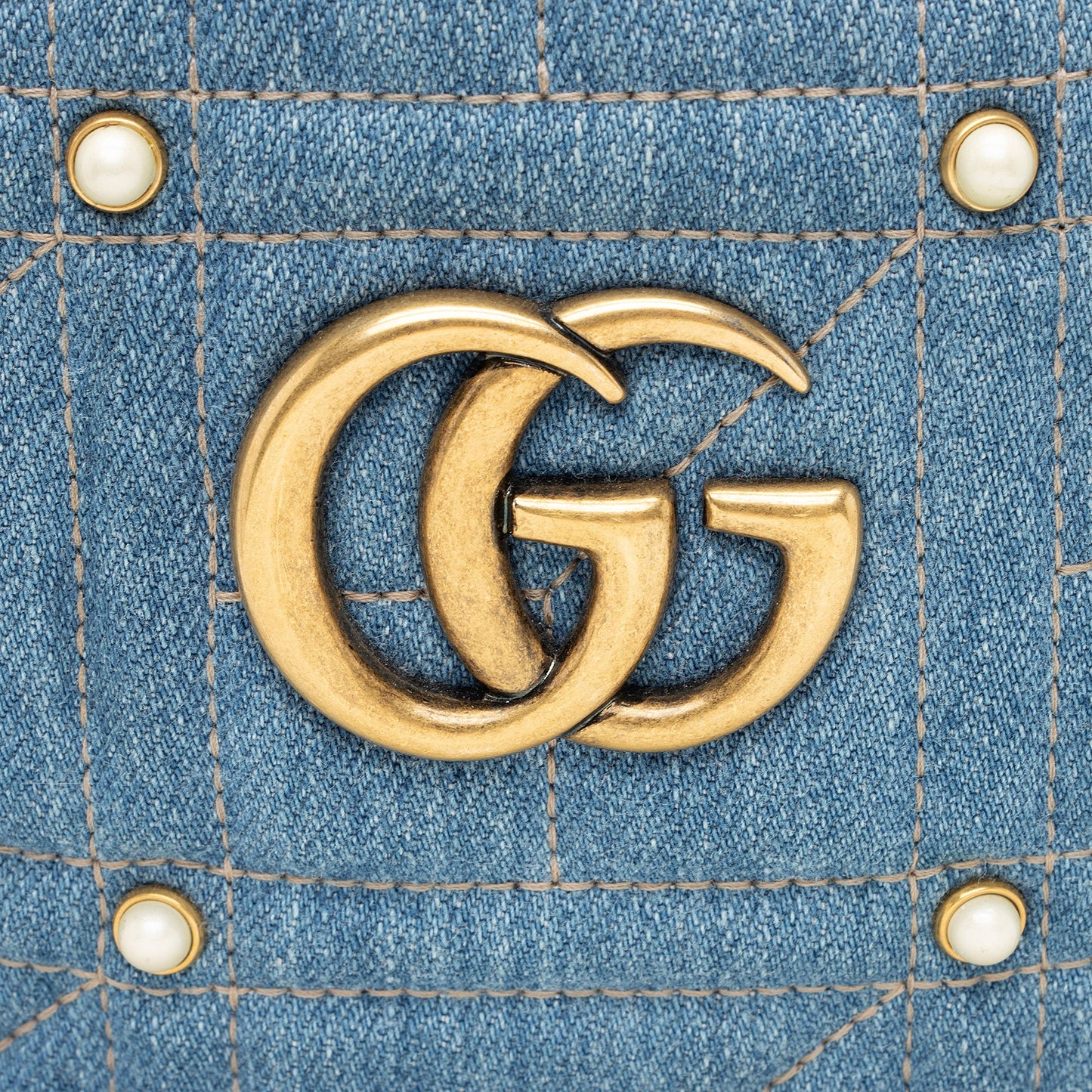 Gucci Matelasse Denim Pearl GG Marmont Backpack